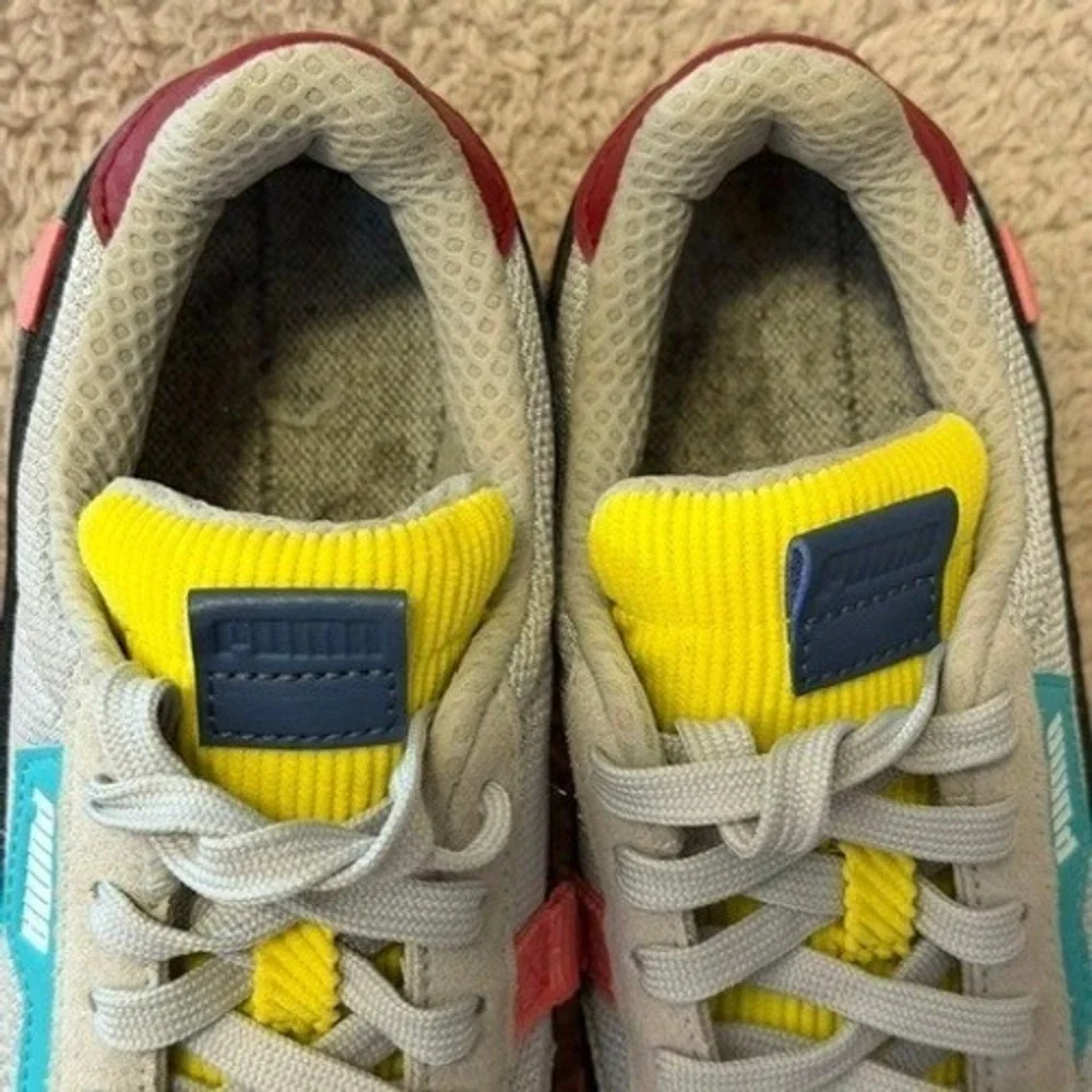 Puma Future Rider Play On Kids Sneakers Grey Navy Yellow 375269-01 Size 5.5C